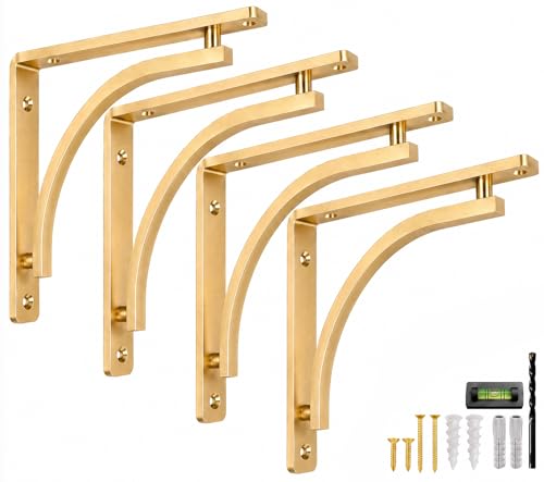 Balin Designs Classic Brass Heavy Duty Shelf Brackets 10 inch by Balin Designs – Gold L Bracket, Wall Mounted Support, Shelving Metal Bracket, Decorative Shelf Brackets, with Hardware Included, Set of 4 - Image 1