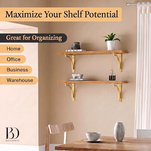 Balin Designs Classic Brass Heavy Duty Shelf Brackets 10 inch by Balin Designs – Gold L Bracket, Wall Mounted Support, Shelving Metal Bracket, Decorative Shelf Brackets, with Hardware Included, Set of 4 - Image 5