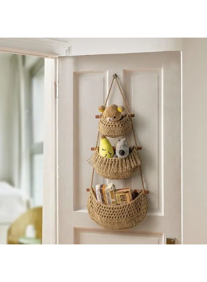 Jute Hanging Basket 3 Tier Over The Door Organizer No Tools Installation - Image 5