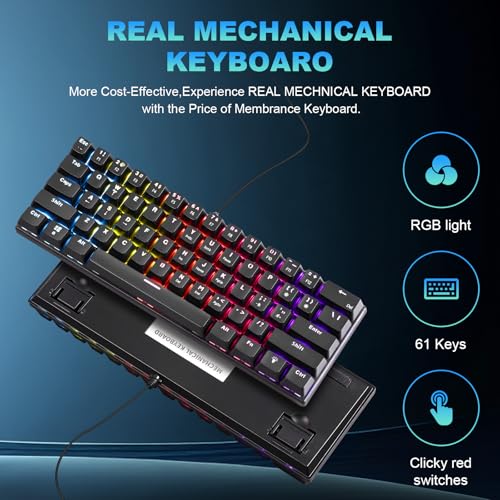 Gaozen 60% Wired Mechanical Gaming Keyboard RGB Backlit Anti-Ghosting Compact 61-Keys Mini Keyboard with Red Switch | for Windows Laptop PC Gamer Office Typist - Image 2