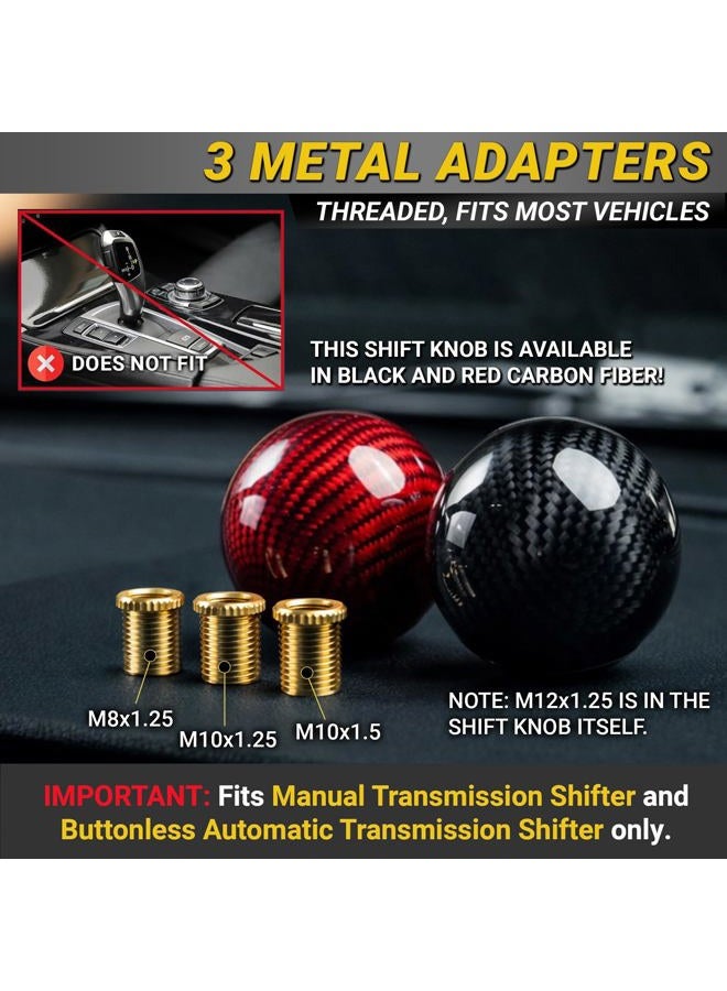 Mega Racer Black Carbon Fiber Shift Knob - Round Ball Gear Shifter for Buttonless Automatic and 4, 5, 6 Speed Manual Transmission Vehicles, 1 Piece - Image 4