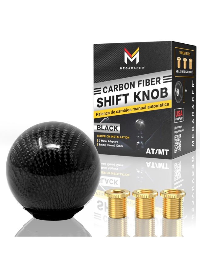 Mega Racer Black Carbon Fiber Shift Knob - Round Ball Gear Shifter for Buttonless Automatic and 4, 5, 6 Speed Manual Transmission Vehicles, 1 Piece - Image 1