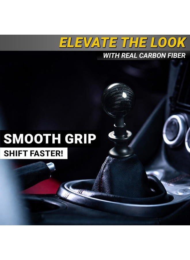 Mega Racer Black Carbon Fiber Shift Knob - Round Ball Gear Shifter for Buttonless Automatic and 4, 5, 6 Speed Manual Transmission Vehicles, 1 Piece - Image 3