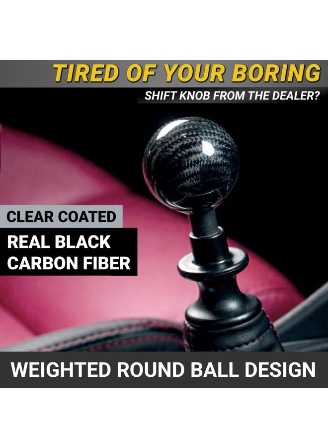 Mega Racer Black Carbon Fiber Shift Knob - Round Ball Gear Shifter for Buttonless Automatic and 4, 5, 6 Speed Manual Transmission Vehicles, 1 Piece - Image 2