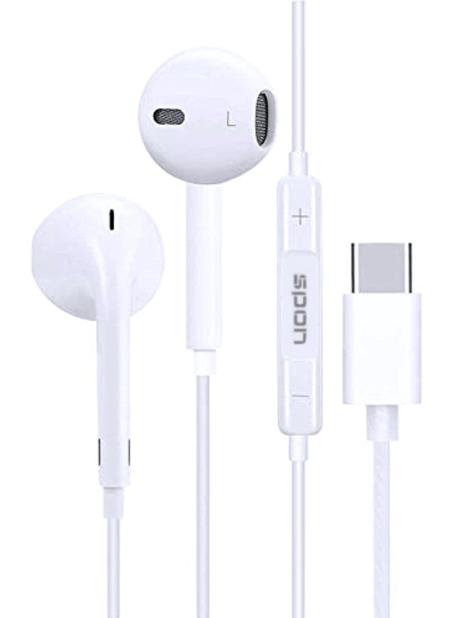 SPON Wired USB-C earphones with microphone; Type-C earphones compatible with Apple iPhone 15 and 16, iPad, Samsung Galaxy S25, S24, A53, Google Pixel, Xiaomi Redmi, Huawei Honor, Oppo, and Vivo. - Image 1