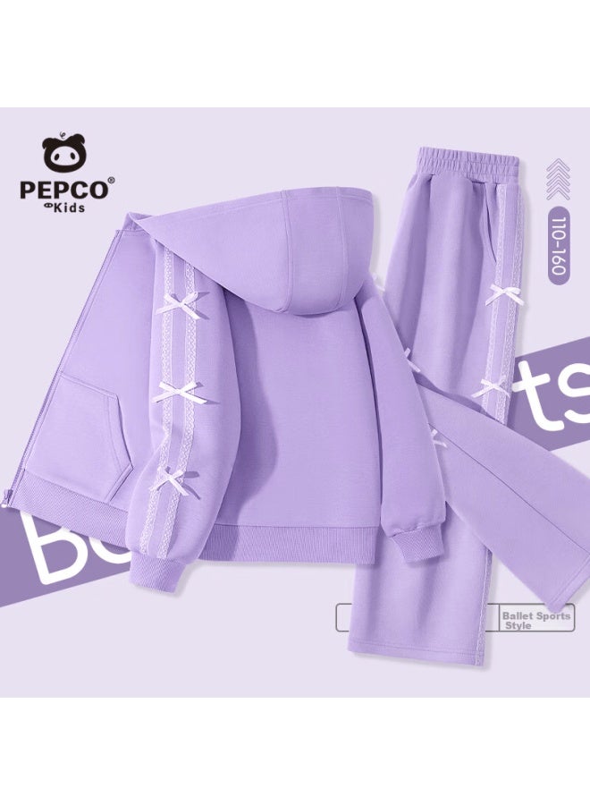 Pepco Girls' Spring Autumn New Stylish Bow Sweatshirt Cardigan Children's Sports Two-piece Set Autumn - Image 3