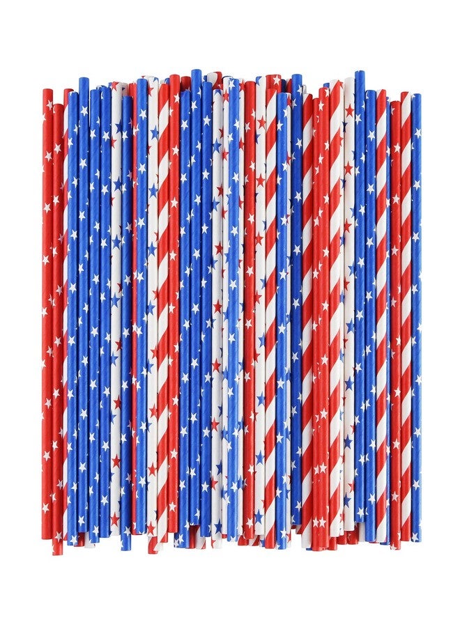 ALINK American Flag Red Blue White Paper Straws, 100 Stripe/Star Biodegradable Straws for Memorial Day /4th of July, Super Bowl, Patriotic Party, Americana Themed Party Celebration and Holiday - Image 2