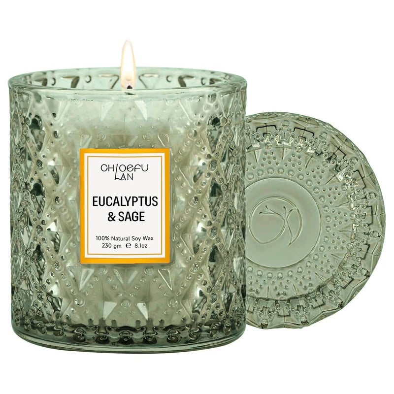 Chloefu LAN Eucalyptus & Sage Scented Candles Luxury Candle with up to 55 Hour Long Lasting, Highly Scented, 100% Soy Wax, 8.1oz, Beautiful Candles, Ideal for Home Decor and Gifts - Image 1