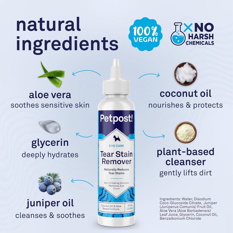 Petpost Tear Stain Remover for Dogs | 8 oz Gentle Dog Eye Cleaner Solution | Safe Dog Tear Stain Remover for White Fur & Light-Coated Breeds | Bleach Free - Image 3