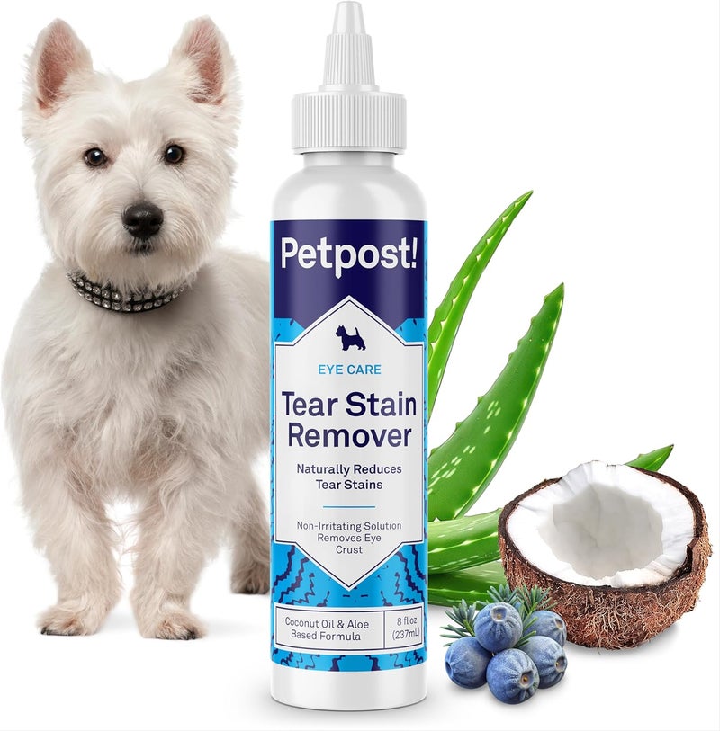 Petpost Tear Stain Remover for Dogs | 8 oz Gentle Dog Eye Cleaner Solution | Safe Dog Tear Stain Remover for White Fur & Light-Coated Breeds | Bleach Free - Image 1