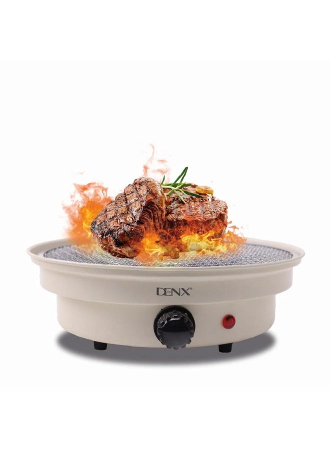Denx DINEX Electric Grill, Portable Outdoor Grill with Non-Stick Surface, Removable Grease Tray, Compact Travel Round Grill for Camping, Picnics, Gardens, and Patio Cooking, DX2811 - Image 3