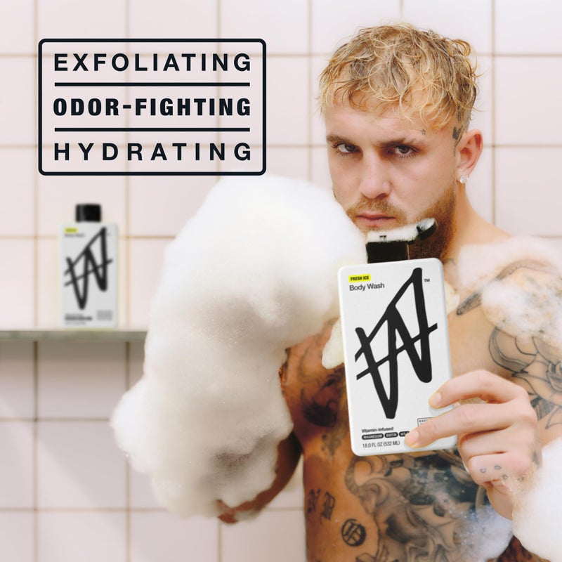W By Jake Paul Body Wash for Men, Exfoliating Shower Gel with Jojoba Oil, Deep Clean Hydrating Mens Bodywash, Fresh Ice Scent, 18 fl oz - Image 3