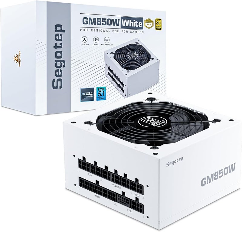 Segotep GM850 White Power Supply 850W, PCIe 5.1 & ATX 3.1 Full Modular 80 Plus Gold PSU for NVIDIA RTX 40/50 Series and AMD Graphics Cards, Japanese 105°C Capacitor - Image 1