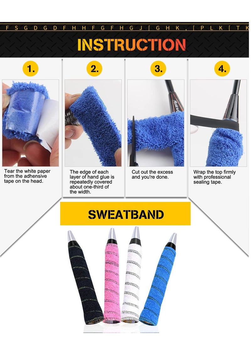 SYOSI Toweling Racket Overgrip, 4 Pcs Super Absorbent Cotton Towel, Skid Resist Absorb Sweat Grip Tape, Handles Protection for Tennis Badminton Racquetball Squash Baseball - Image 2