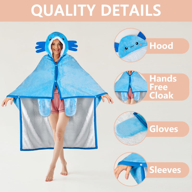 Happy Fuel Axolotl Wearable Hooded Blanket for Adults - Super Soft Warm Cozy Plush Flannel Fleece & Sherpa Hoodie Throw Cloak Wrap - Axolotl Gifts for Women Adults and Kids - Image 3