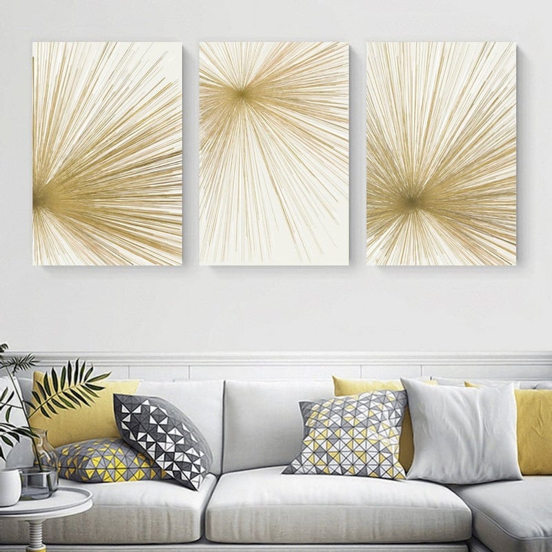 Marktna Three modern canvas paintings with an abstract design and a hollow frame, measuring (150×70), three pieces - Image 1
