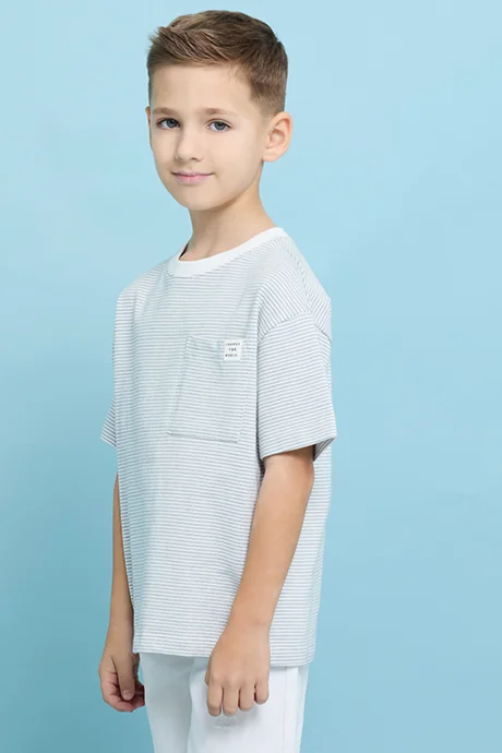 R&B Striped T-Shirt with Crew Neck and Short Sleeves