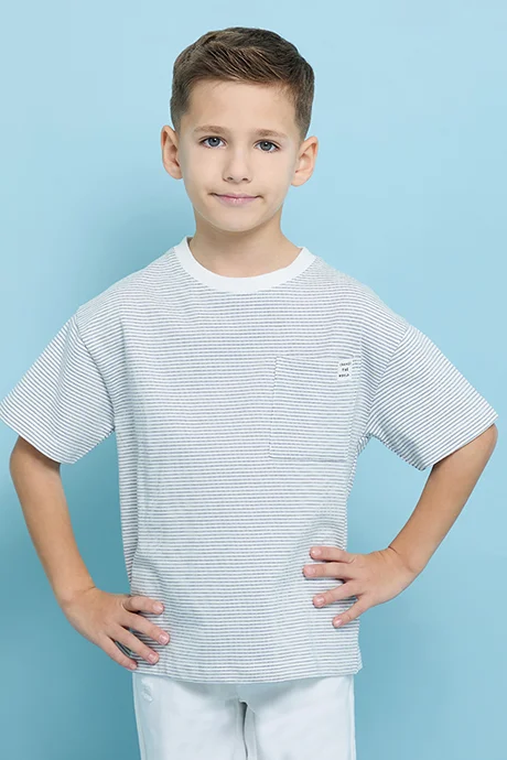 R&B Striped T-Shirt with Crew Neck and Short Sleeves