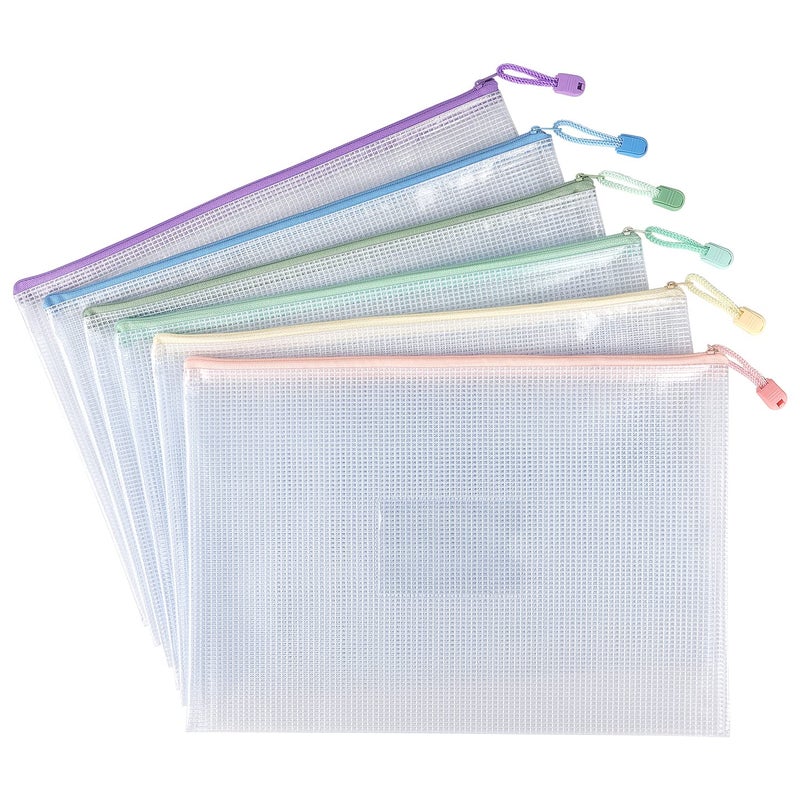 Tamaki 6 Pack Mesh Zipper Pouch with Label Pocket, Waterproof Zipper Bags, Document Bag Letter/A4, Durable Pouches for Organization Bag Board Game Storage - Image 1