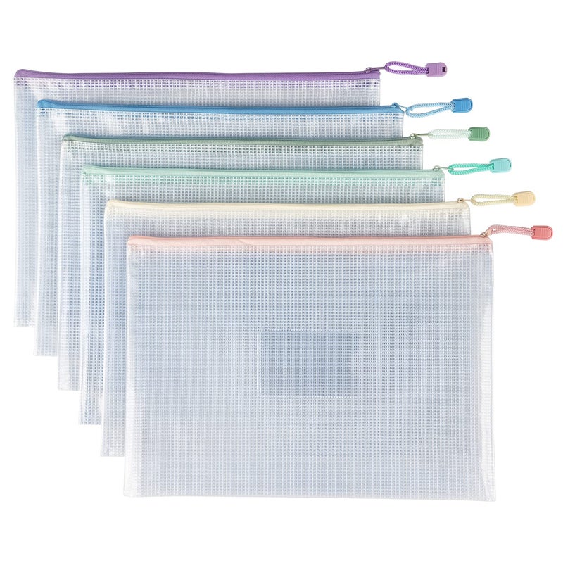 Tamaki 6 Pack Mesh Zipper Pouch with Label Pocket, Waterproof Zipper Bags, Document Bag Letter/A4, Durable Pouches for Organization Bag Board Game Storage - Image 2