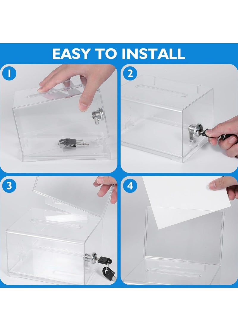 SRLIWHITE - Clear Acrylic Donation Box with Lock and Sign Holder, Ballot Box, Suggestion Box, and Collection Box for Voting, Donations, and Tips - Image 1