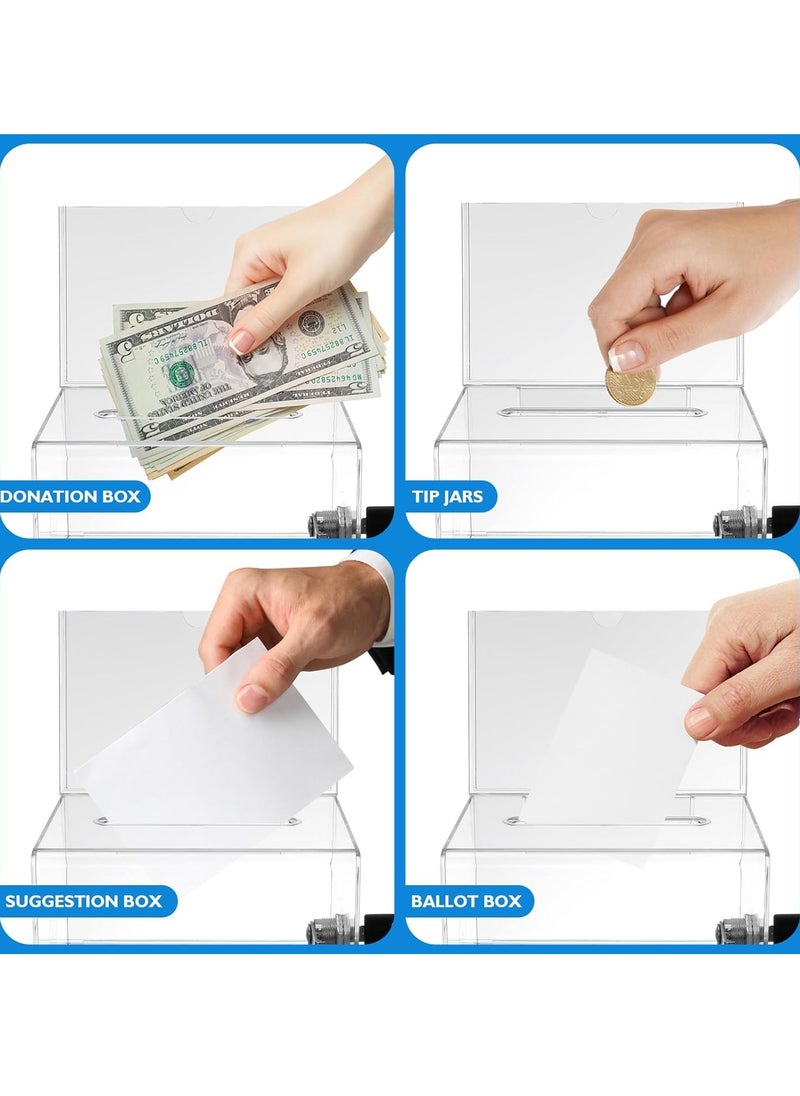 SRLIWHITE - Clear Acrylic Donation Box with Lock and Sign Holder, Ballot Box, Suggestion Box, and Collection Box for Voting, Donations, and Tips - Image 1