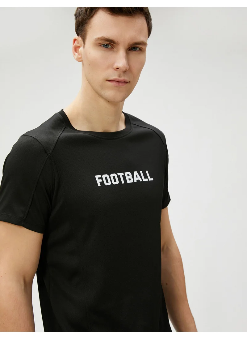 كوتون Sports T-Shirt with Stitching Detail Slogan Printed Crew Neck