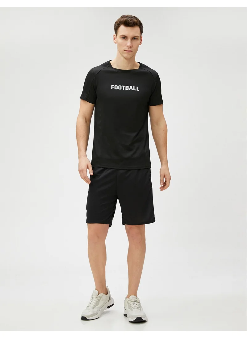 كوتون Sports T-Shirt with Stitching Detail Slogan Printed Crew Neck