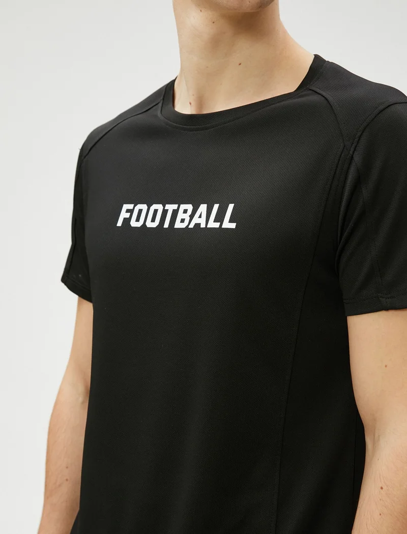 كوتون Sports T-Shirt with Stitching Detail Slogan Printed Crew Neck