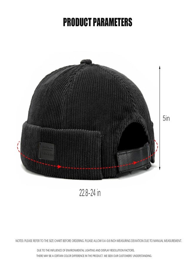 huablo Brimless Caps for Men Rolled Cuff Retro Beanie Hat Corduroy Brimless Cap Worker Hat Docker Beanie for Men Women Leon Hat Landlord Hat Black - Image 5