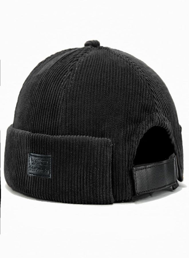 huablo Brimless Caps for Men Rolled Cuff Retro Beanie Hat Corduroy Brimless Cap Worker Hat Docker Beanie for Men Women Leon Hat Landlord Hat Black - Image 1