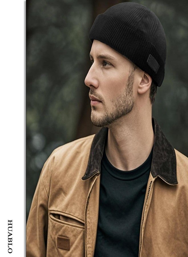 huablo Brimless Caps for Men Rolled Cuff Retro Beanie Hat Corduroy Brimless Cap Worker Hat Docker Beanie for Men Women Leon Hat Landlord Hat Black - Image 4