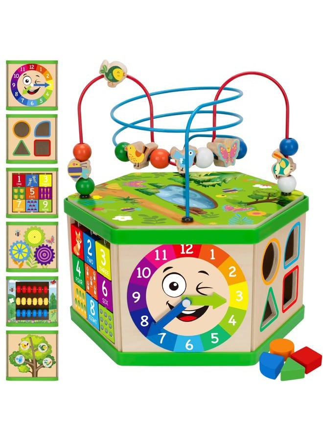 Duchong Wooden Activity Cube for 12-18 Month, 1 Year old Boys & Girls, 7-in-1 STEM Montessori Early Developmental Learning Toys for Kids Aged 1-2, Ideal 1st Birthday Gift Toys for Baby, Toddlers (Pink) - Image 1