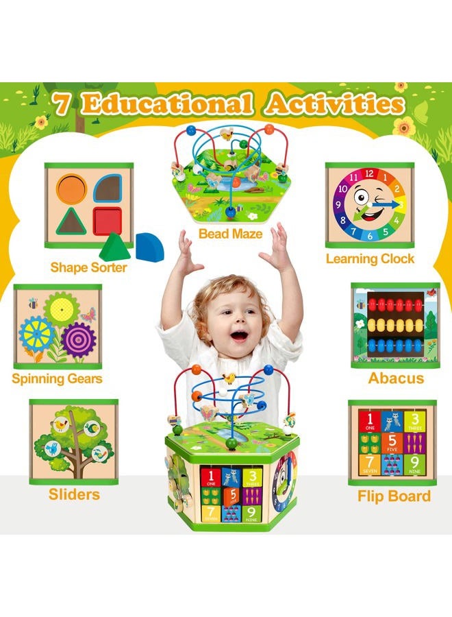 Duchong Wooden Activity Cube for 12-18 Month, 1 Year old Boys & Girls, 7-in-1 STEM Montessori Early Developmental Learning Toys for Kids Aged 1-2, Ideal 1st Birthday Gift Toys for Baby, Toddlers (Pink) - Image 3