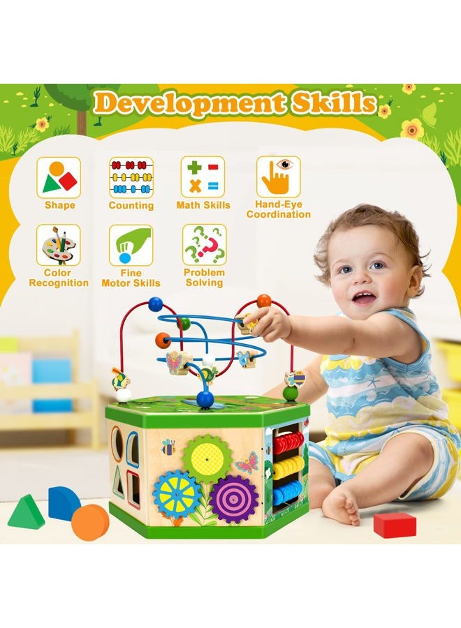 Duchong Wooden Activity Cube for 12-18 Month, 1 Year old Boys & Girls, 7-in-1 STEM Montessori Early Developmental Learning Toys for Kids Aged 1-2, Ideal 1st Birthday Gift Toys for Baby, Toddlers (Pink) - Image 4