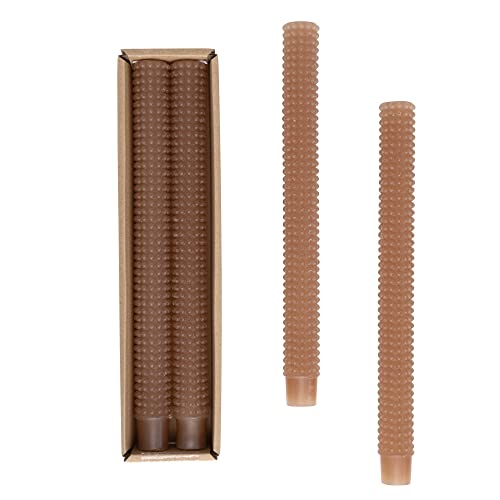 Creative Co-op Creative CoOp Hobnail Taper Candles in Box Cappuccino Set of 2 - Image 1