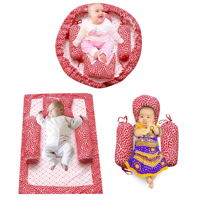 Creative Textiles New Born Baby Bed & Sleeping Combo 3 Gift Set Lifestyle (Red Plain Printed) - Image 1