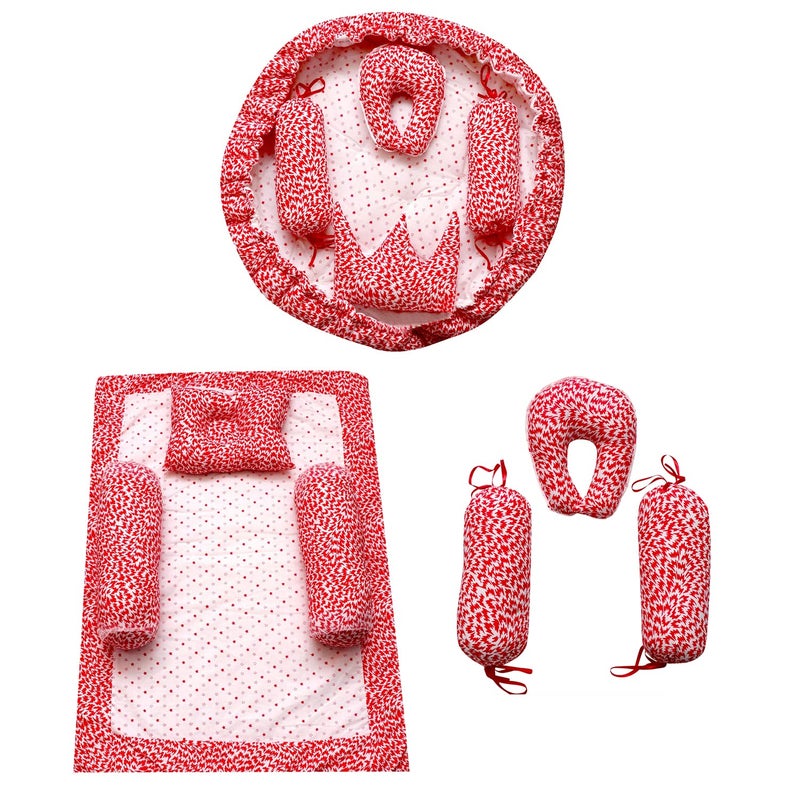 Creative Textiles New Born Baby Bed & Sleeping Combo 3 Gift Set Lifestyle (Red Plain Printed) - Image 2