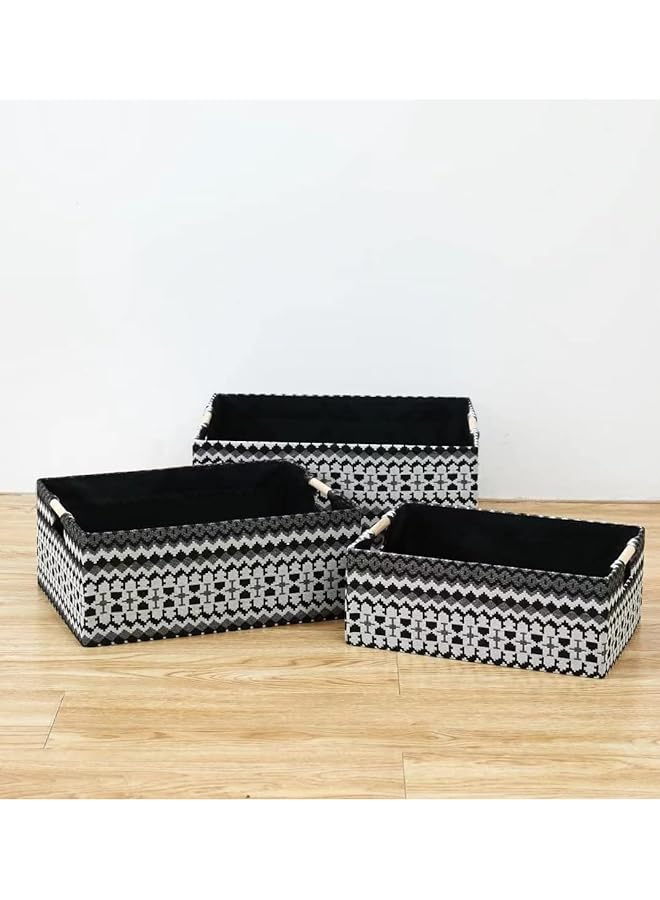 erorex Storage Baskets Set Foldable Storage Bin Box With Wooden Handles Decorative Kid Toy Clothes Towel Laundry Organizer Set