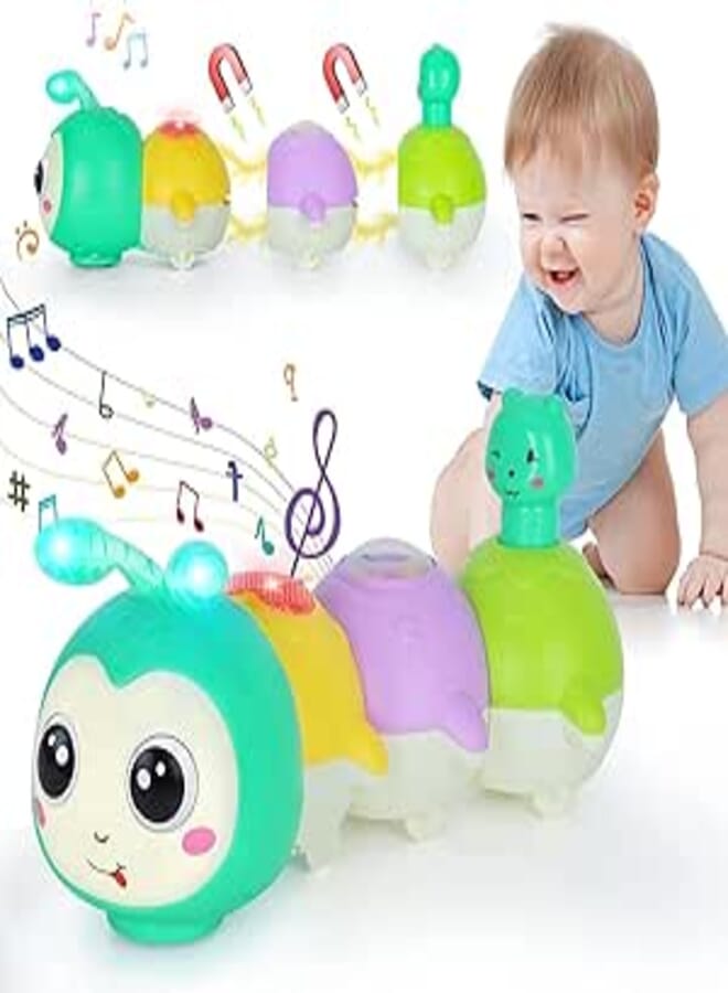 KIDSZONE KIDSZONE Baby Toys 0-6 Months, Crawling Caterpillar Tummy Time Toy with Magnetic Suction Music Light up, Sensory Learning Infant Toy for 6-12 Month Newborn Toddler 1 Year Old Girl Boy Baby Gifts