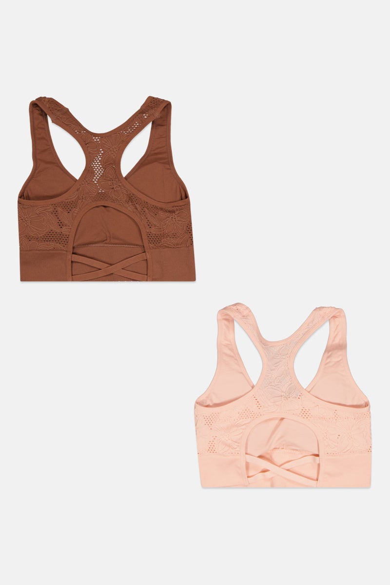 Capezio Women 2 Pack Lightly Padded Textured Bralette, Brown - Image 2