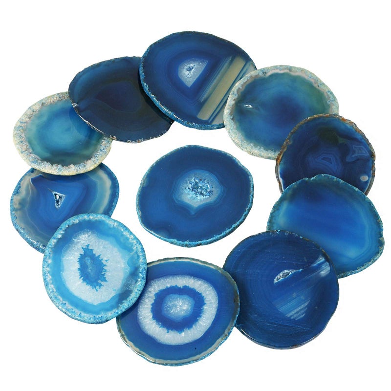 rockcloud 10 Pcs Agate Light Table Slices Healing Crystals Geode StonesIrregular Home Decoration Jewelry MakingRoundBlue