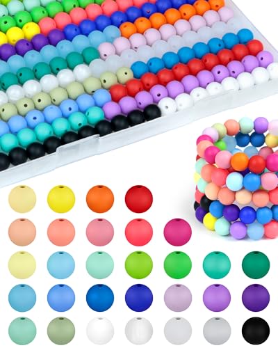 180PCS FIVEIZERO Small Silicone Beads 30 Colors 9mm Focal Beads Rubber Round Beads Mixed Color Silicone Beads Bulk for DIY and Keychain Accessories Crafts Making