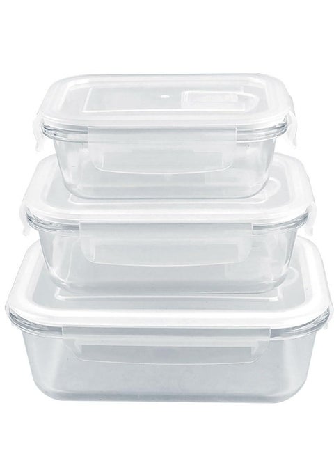 3PCS Glass Storage Containers Airtight Bento Boxes Set with Leak Proof Locking Lids Microwave Safe Glass Crisper for Home Office Kitchen Camping Meal Prep Storage
