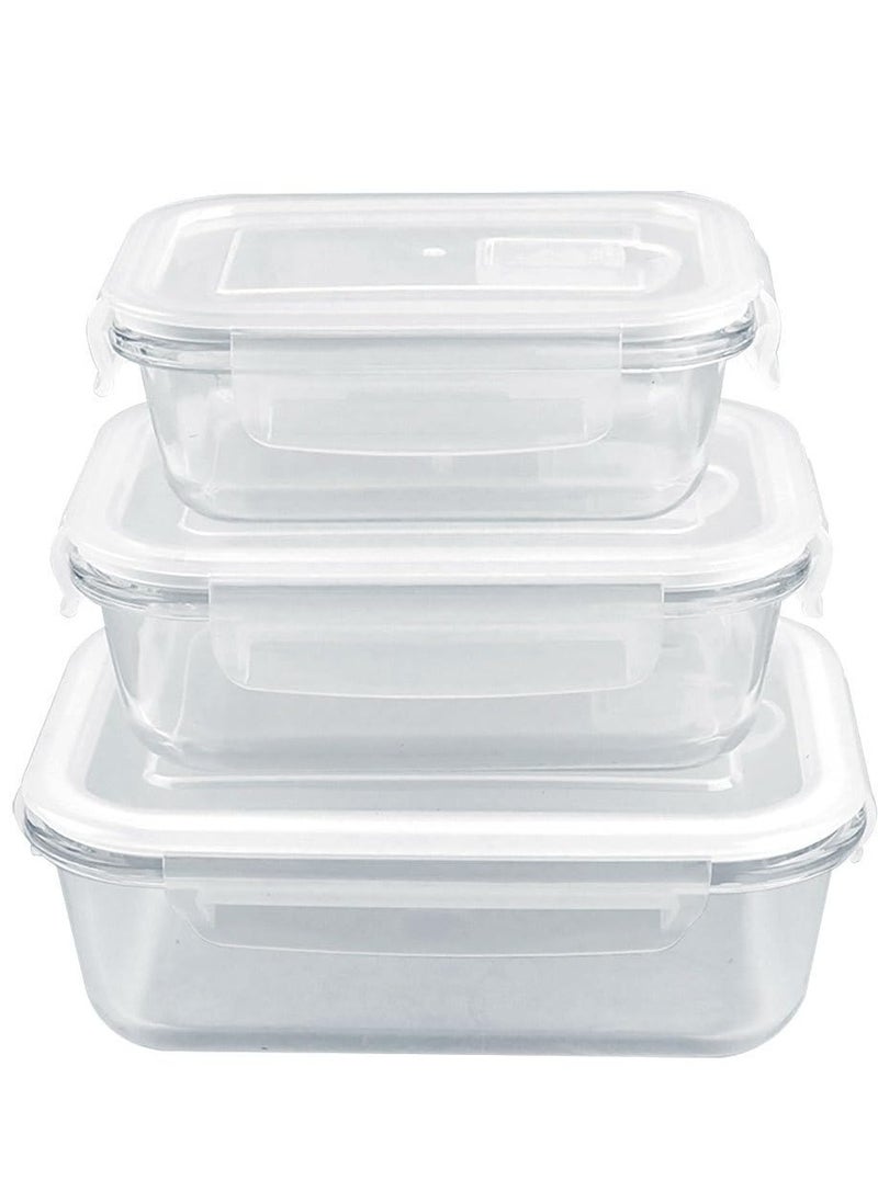 3PCS Glass Storage Containers Airtight Bento Boxes Set with Leak Proof Locking Lids Microwave Safe Glass Crisper for Home Office Kitchen Camping Meal Prep Storage