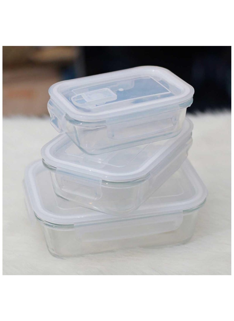 3PCS Glass Storage Containers Airtight Bento Boxes Set with Leak Proof Locking Lids Microwave Safe Glass Crisper for Home Office Kitchen Camping Meal Prep Storage