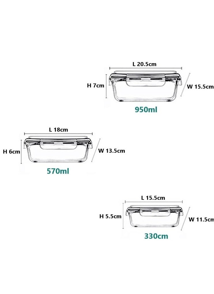 3PCS Glass Storage Containers Airtight Bento Boxes Set with Leak Proof Locking Lids Microwave Safe Glass Crisper for Home Office Kitchen Camping Meal Prep Storage
