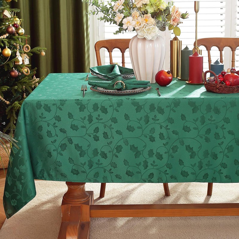 SASTYBALE Christmas Tablecloths for Rectangle Tables SpillProof Jacquard Holly Berry Leaves Table Cloth Heavyweight Table Cover for Winter Holiday Dinner Decor Rectangle 60 x 84 Green