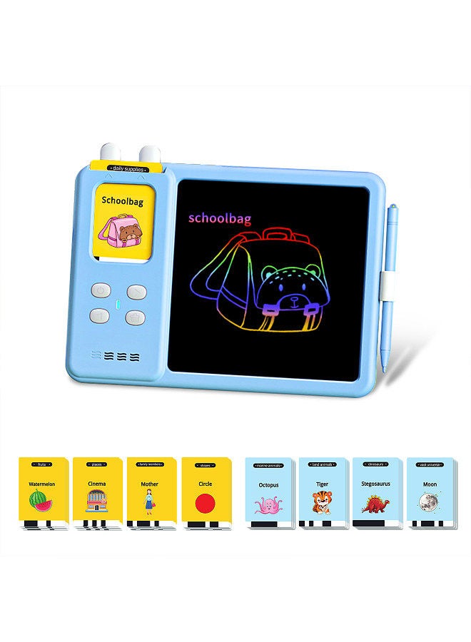 Talking Flash Cards Writing Tablet 2 in 1 Educational Child LCD Drawing Board Autism Sensory Speech Therapy Toddler Talking Flash Cards Drawing Tablet for Kids with 224 Sight Words Blue  - Image 1