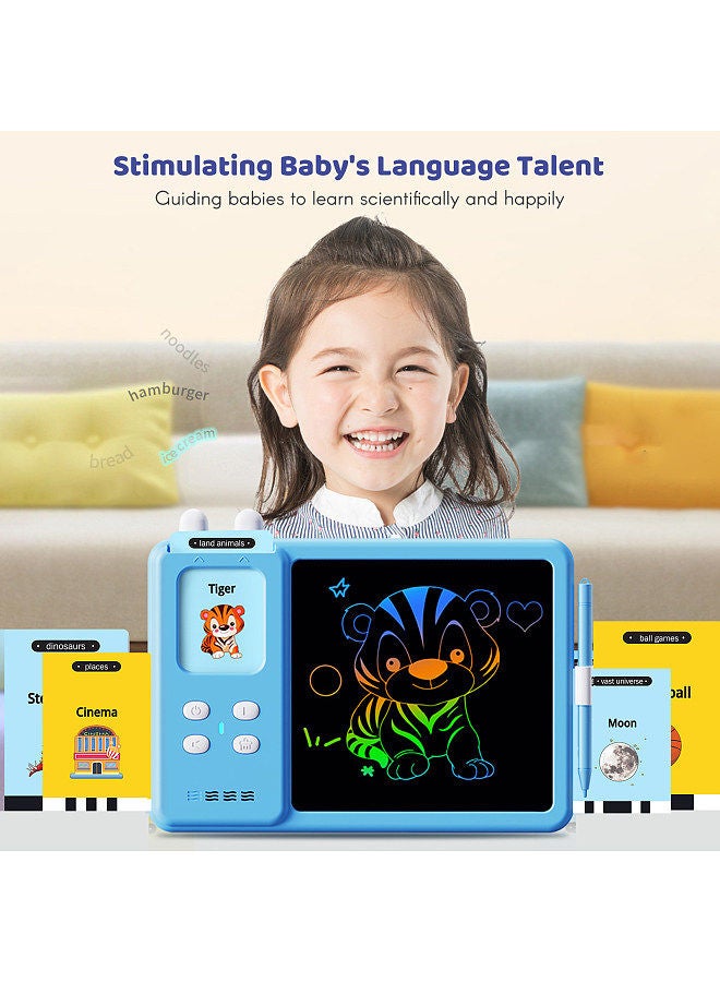 Talking Flash Cards Writing Tablet 2 in 1 Educational Child LCD Drawing Board Autism Sensory Speech Therapy Toddler Talking Flash Cards Drawing Tablet for Kids with 224 Sight Words Blue  - Image 5